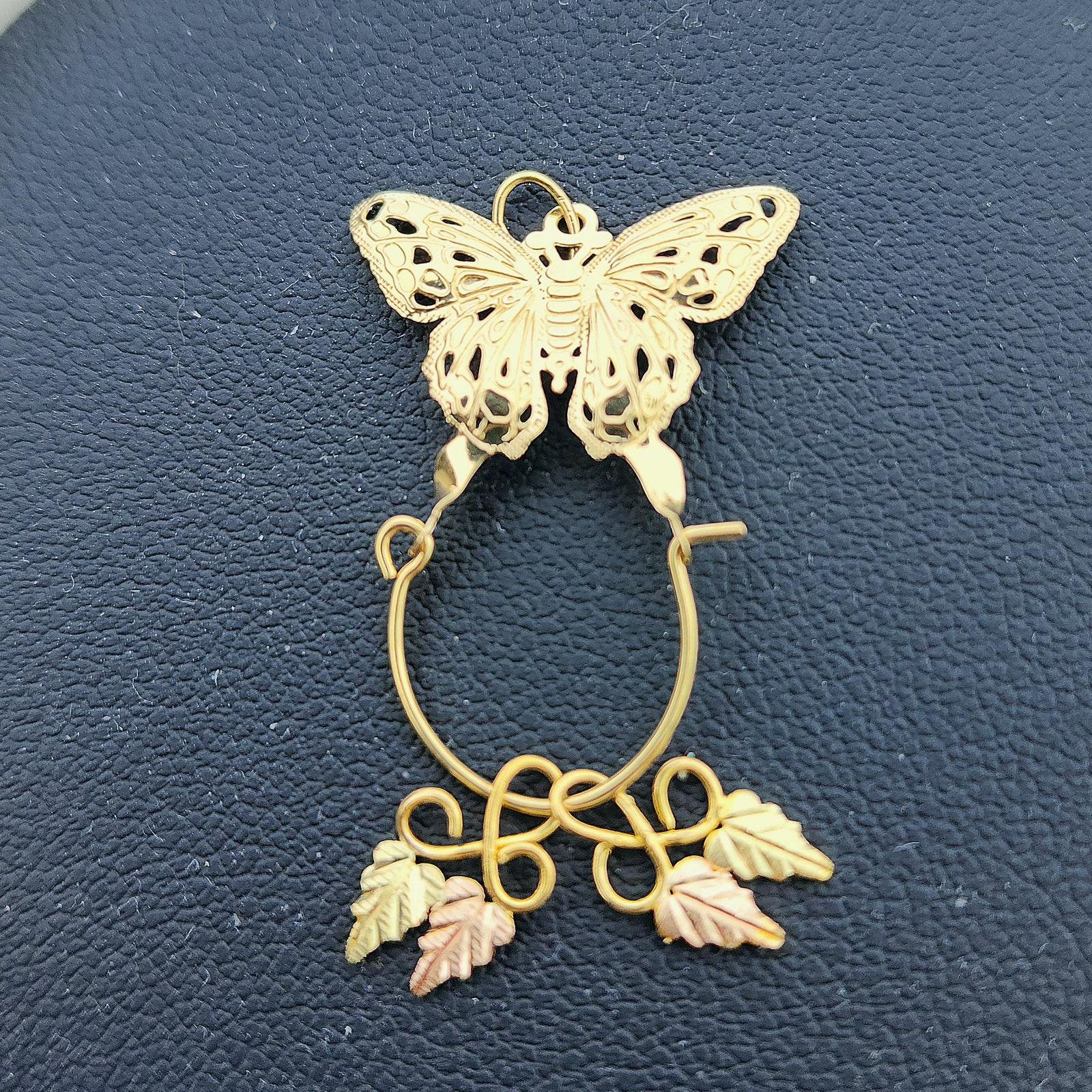 14k Yellow Gold Polished Butterfly Filigree Charm Holder Pendant